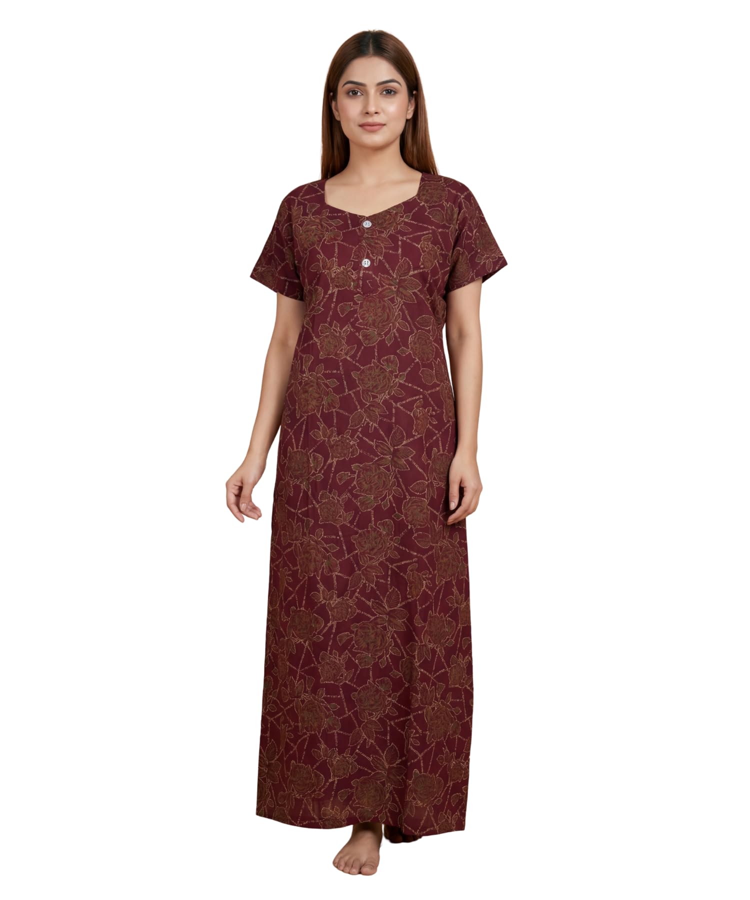 Women Maternity Gown – Soft Cotton Printed Maternity Nighty with Front Buttons – Comfortable Pregnancy & Nursing Nightwear for Daily Use-image-40