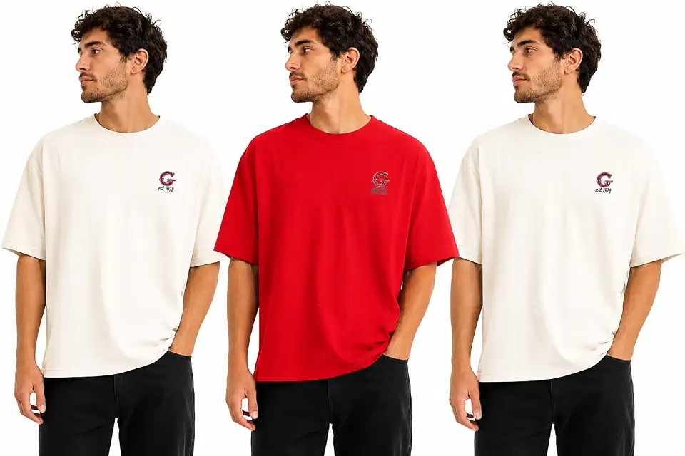 Kit de 3 Camiseta Oversized Masculina Grind Street Wear, nas cores, Vermelha e Off White tamanho G