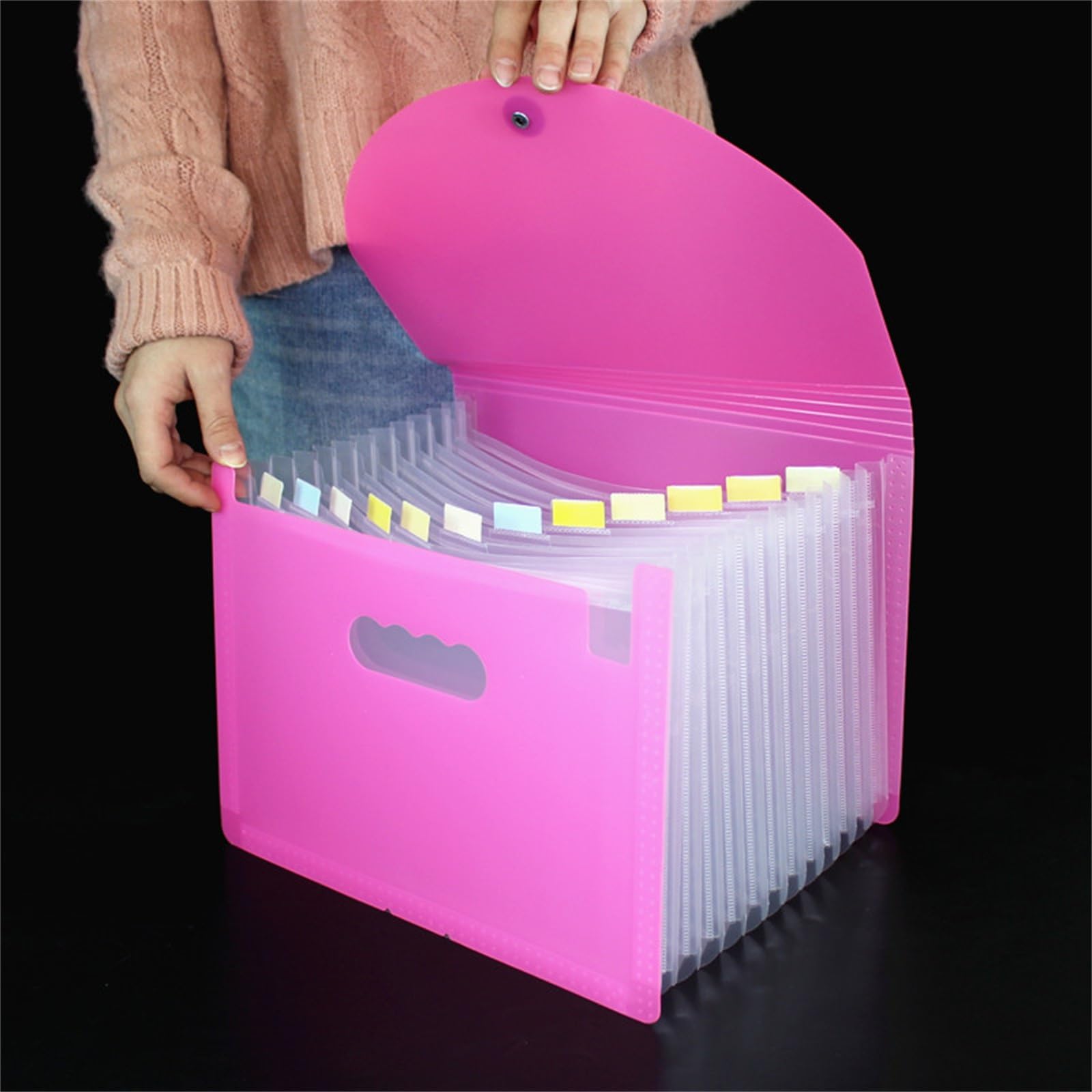 Extensible Pochettes pour Documents Sac d'orgue en plastique, dossier A4 multicouche avec couvercle, Clip de rangement for trombone Test(rouge)