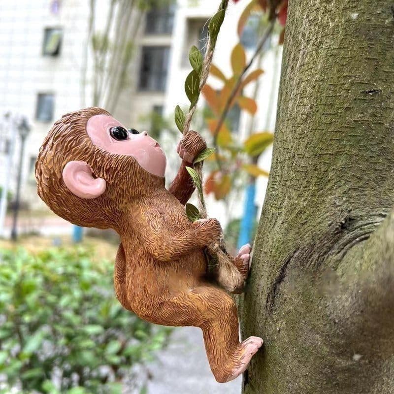 Wonderland Whimsical Climbing Baby Monkey Garden Statue – Realistic Hanging Monkey Sculpture for Tree, Patio, and Home Decor-picture-10