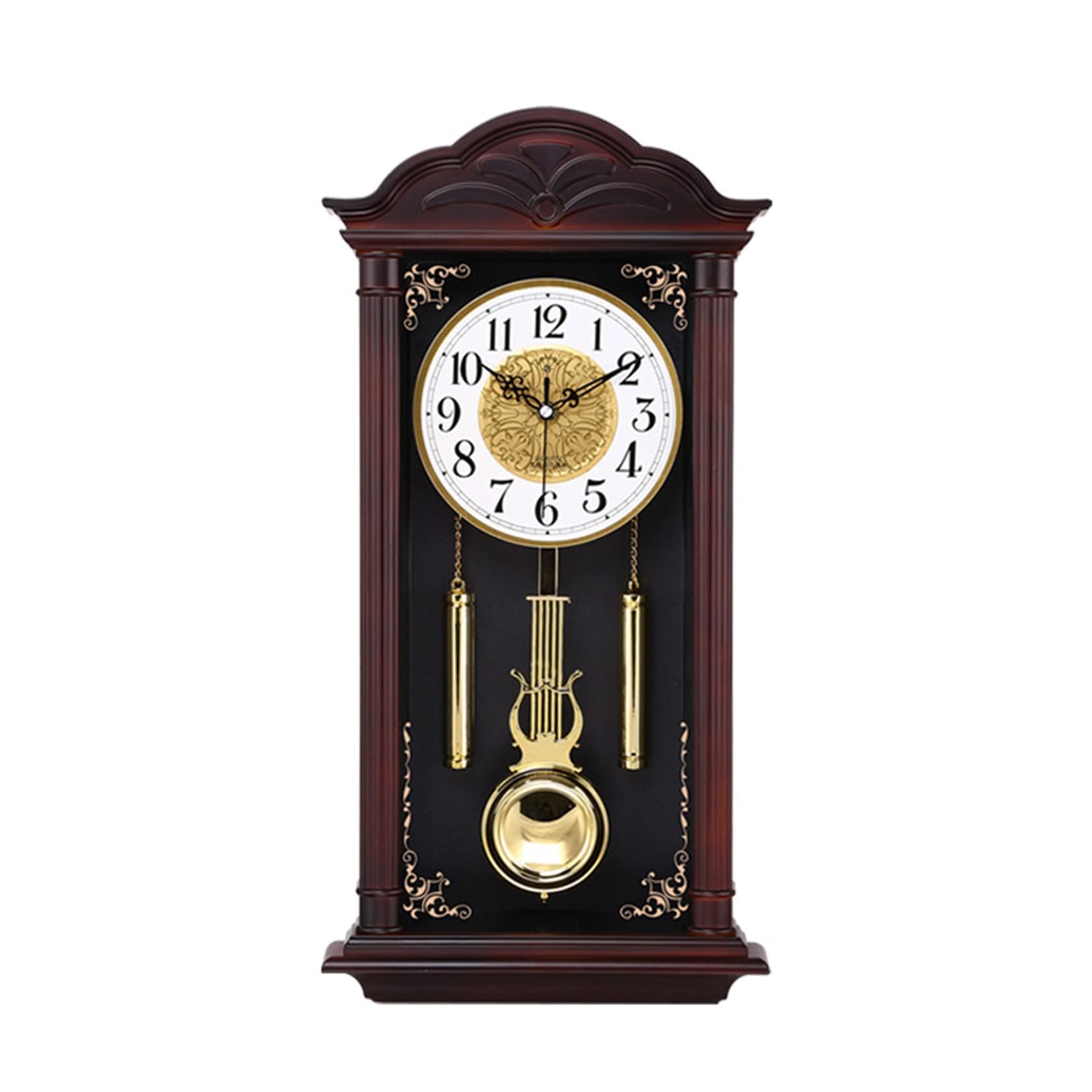 Reloj de pared de madera con péndulo de campanilla, reloj clásico silencioso de 66 cm con péndulo oscilante