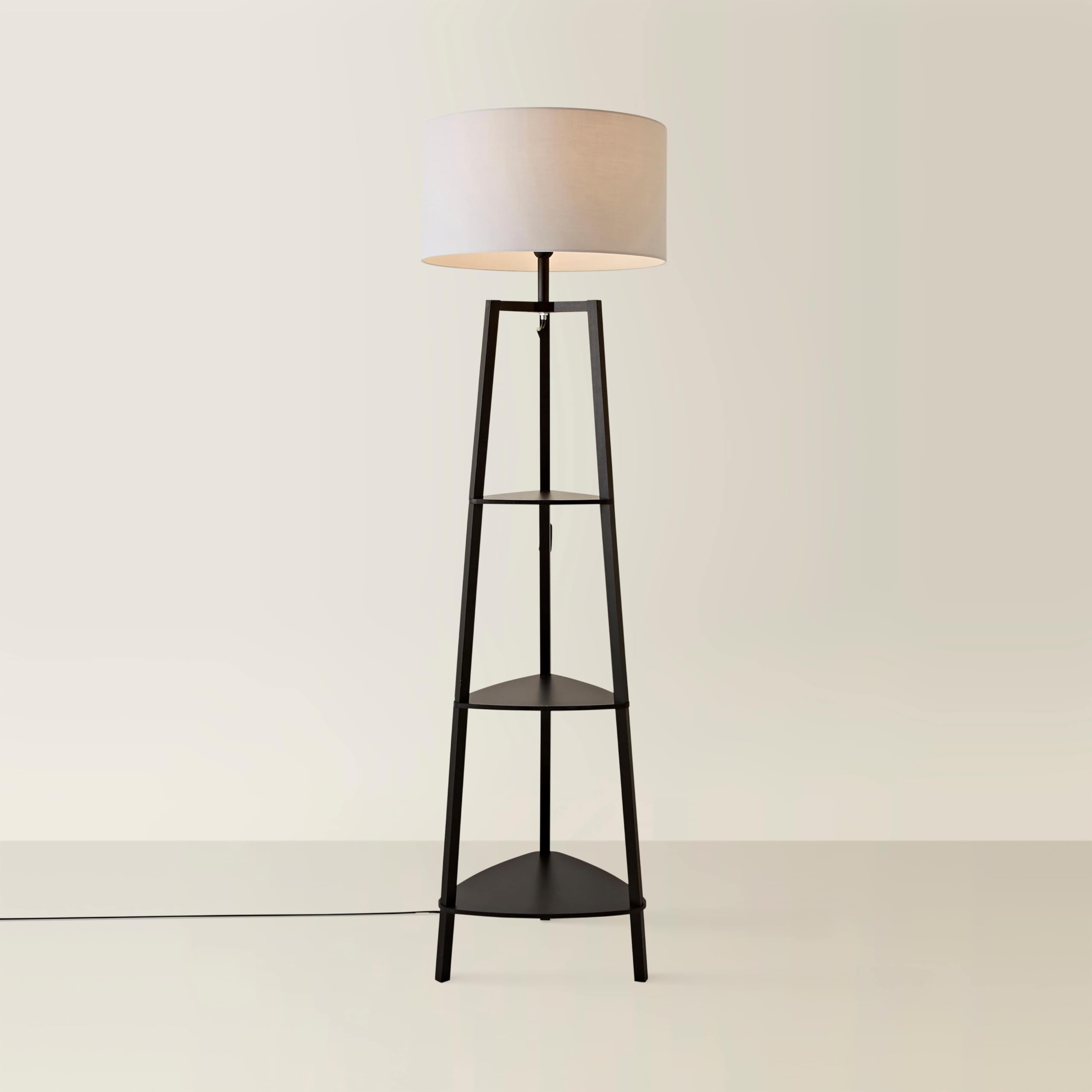 MiniSun | Black Wooden 3 Tier Floor Lamp with Storage Shelves and Grey Shade | Floor Lamps & Torchieres, Home Décor, Improvement & Lifestyle Essential