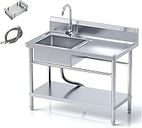 EHVCISTQ Stainless Steel Utility Sink with Faucet - Freestanding 39.5x23.6x31.5in Commercial Single Bowl for Kitchen, Garage, Laundry