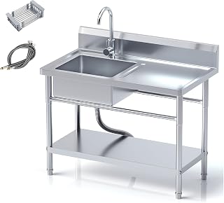 EHVCISTQ Stainless Steel Utility Sink with Faucet - Freestanding 39.5x23.6x31.5in Commercial Single Bowl for Kitchen, Garage, Laundry