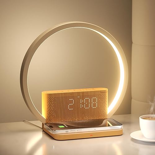 Wake-Up Light, 10 Watt Wireless Charger, Touch Dimmable Bedside Lamp, Sunrise Alarm Clock, 3 Levels of Brightness Table Lamp, 10 Soothing Sounds, Bedroom Sleep Aid for Babies & Adults