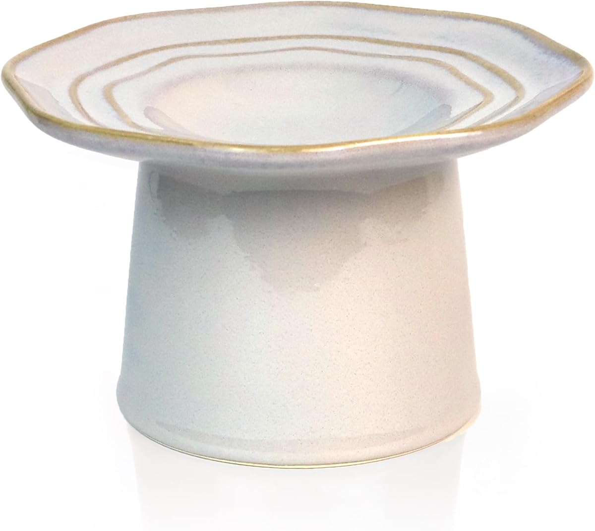 Shallow Elevated Cat Food Bowls 6" Wide Raised Ceramic Cat Dish Plate Anti Vomiting, Whisker Fatigue, Fog Gray