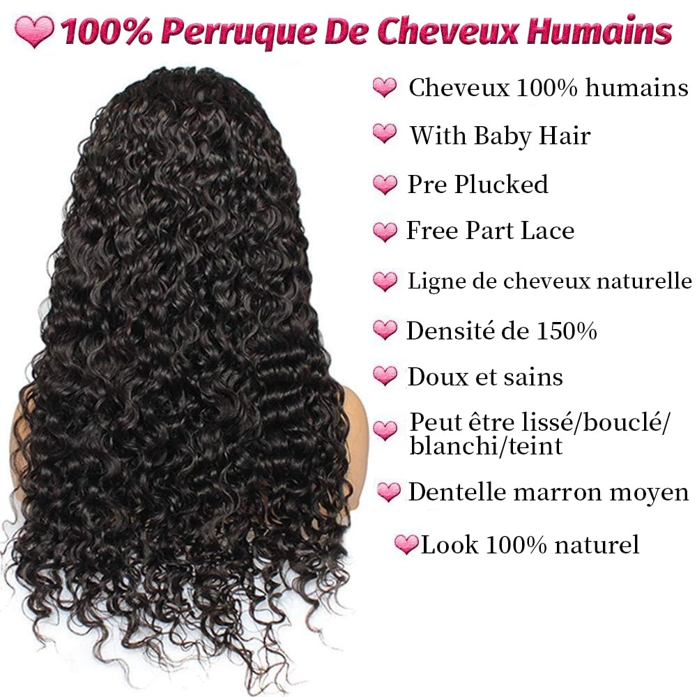 Rebasar Deep Wave 13x4 Lace Front Wigs Human Hair 26 Zoll Menschliches Haar Perücke für Damen 150% Dichte Brazilian Curly Human Hair Wig with Baby Haar Natural Color