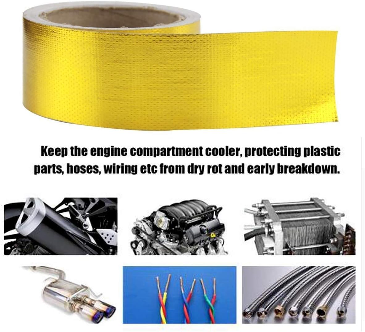 Nastro per strumenti fai da te, accessori per scudo termico, nastro riflettente per scudo termico ad alta temperatura, nastro in fibra di vetro resistente al rotolo di scarico, isolamento termico,