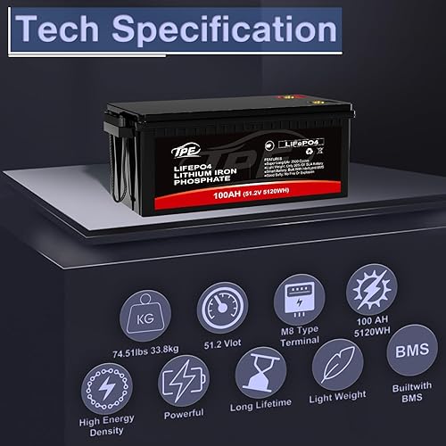 Miniatura 2 de TPE LiFePO4 - Batería de litio, 48 V 100 AH, batería de fosfato de hierro y litio de 2500 ciclos profundos para sistema solar fuera de la red,