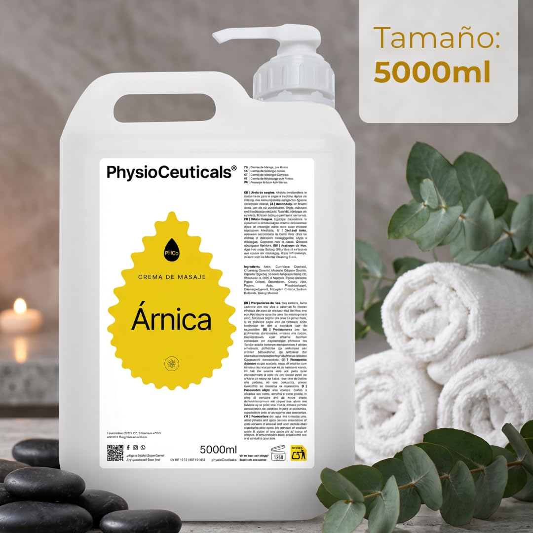 Crema de Masaje con Árnica 5000ml + Dosificador - Deslizamiento Profesional con Árnica Montana para Fisioterapia, Quiromasaje y Spa