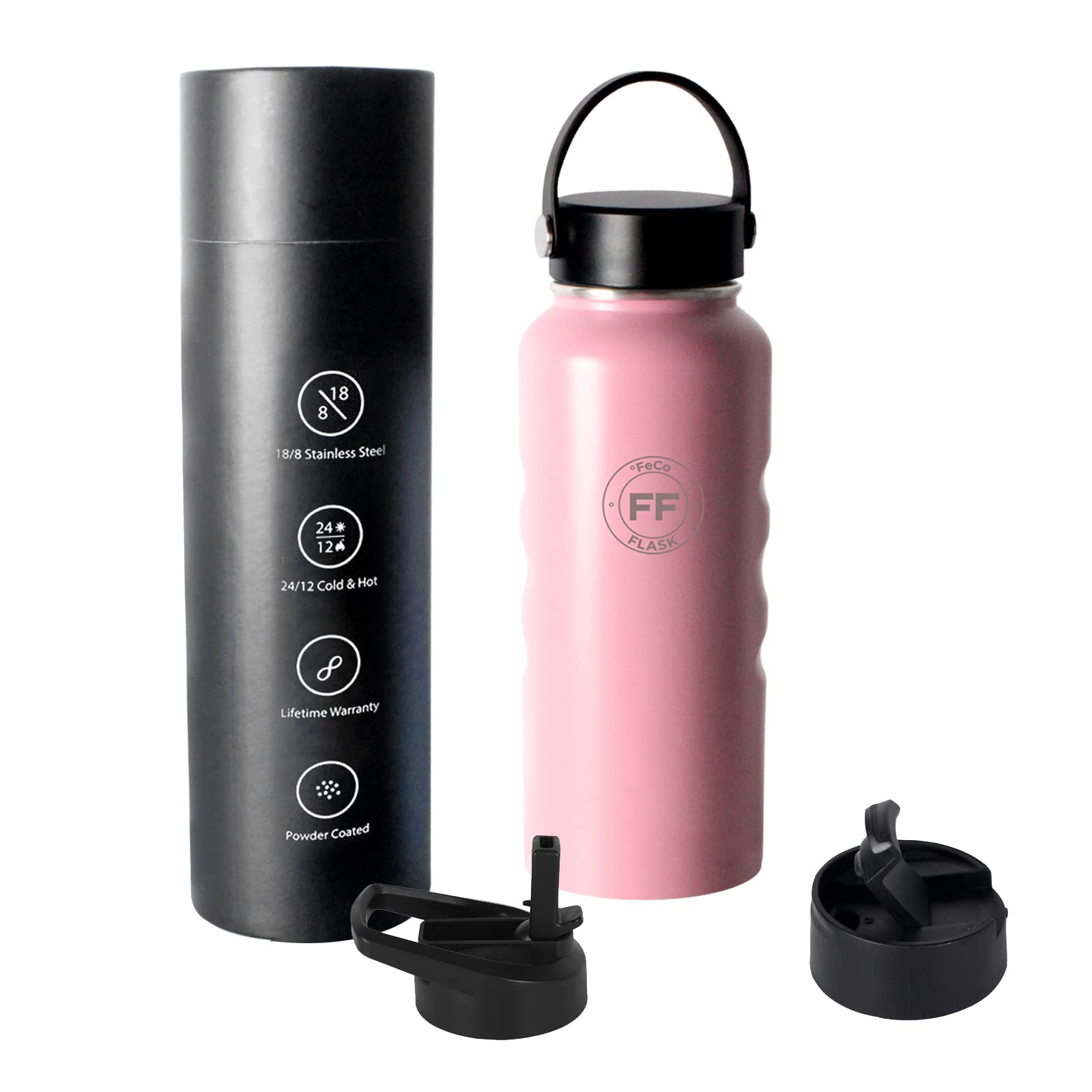 °FeCo FLASK Sports Water Bottle - 32 Oz, Interchangeable Lids, Leak Proof, Vacuum Insulated Stainless Steel, Double Walled, Thermo Mug, Metal Canteen