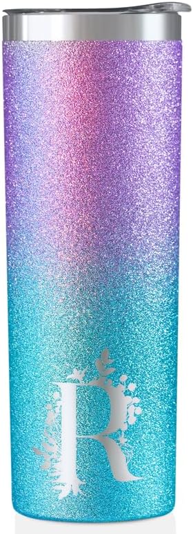 Vasos personalizados con tapas y pajitas para mujer, taza de viaje con monograma con inicial R, regalos únicos para ella, damas de honor, amigas,