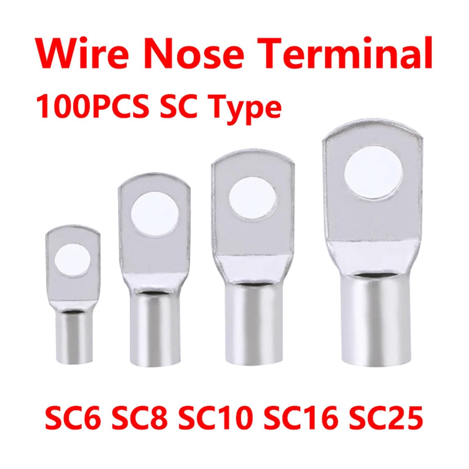 100 Stück SC Typ Wire Nose Terminal SC6 SC8 SC10 SC16 SC25 blankes Kupfer Batterieblock Kabelschuhe Loch 6 mm 8 10 Crimpverbinder(SC25-8)