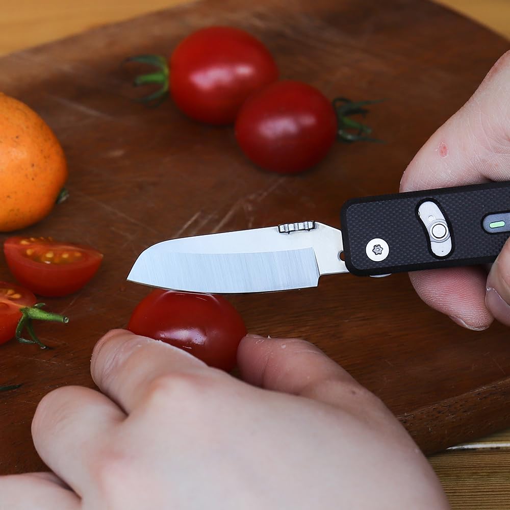 ROXON Navaja de bolsillo multiherramienta EDC S504G Mini Flex Companion | 7 en 1 con mango G10, hoja corta de pata de oveja, tijeras, abrebotellas y abrelatas, punta de 4 mm, etc.