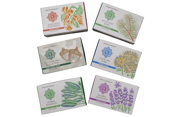 Four Elements 4E Herbal Shampoo Bar, with Nettle, Burdock, Sage and Rosemary are Combined to Rejuvenate and Beautify the Hair, 100% Organic Herbal, 3.8 OZ
