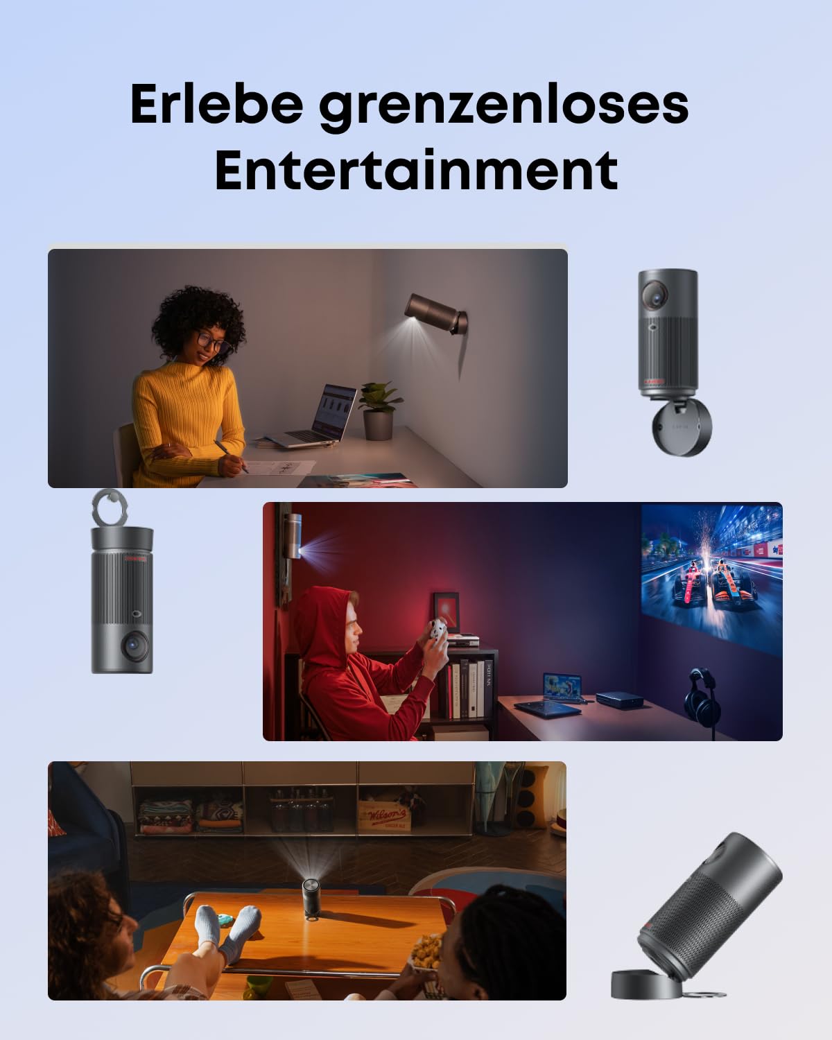 NEBULA Capsule Air Projektor mit Google TV, offiziell Lizenziertes Netflix, 720p Smarter Mini-Beamer mit WLAN & Bluetooth, 2 Stunden Akku, Dolby Digital, ultrakompakt für Flexible Nutzung