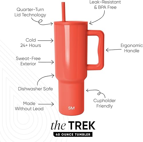 Miniatura 55 de Simple Modern Colección Trek Vaso de 40 fl oz con asa y tapa con popote, botella de agua reutilizable de acero inoxidable, aislada, de viaje, apta