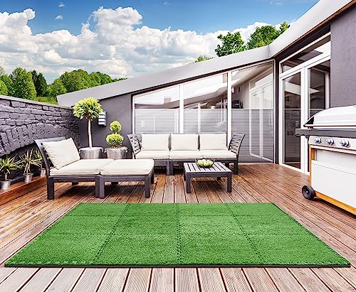 Sorbus Grass Mat Interlocking Grass Tiles – Soft Artificial Carpet Grass Turf – Multipurpose Fake Grass Flooring – for Deck, Patio, Playrooms, Borders Included (12 Tiles,48 Sq ft) by SORBUS - Image 5