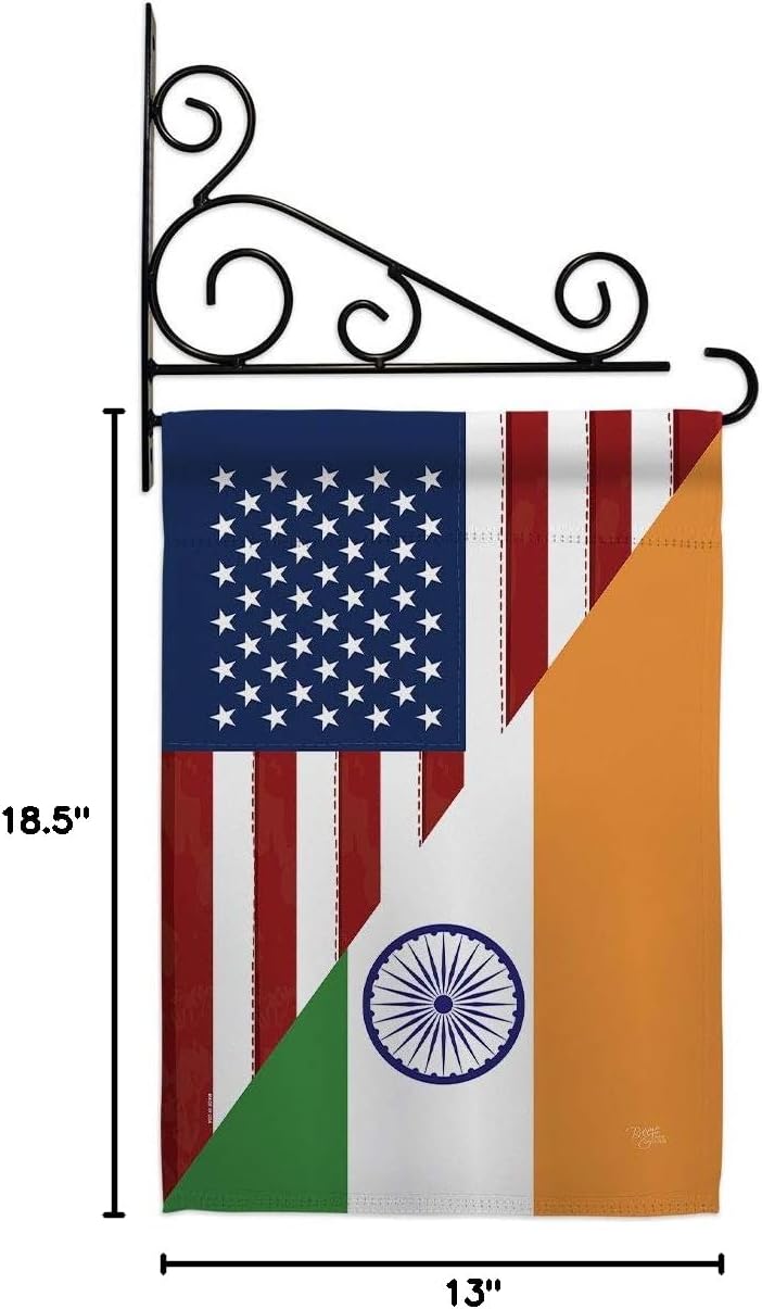 US India Friendship Garden Flag Set Wall Holder Regional USA American Alliance World Country Particular Area Small Decorative Gift Yard House Banner Double-Sided Made In 13 X 18.5