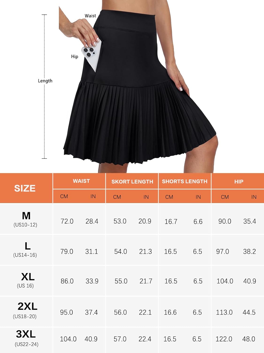 KORALHY 21" Golf Skorts with Pockets Pleated Tennis Skirts with Shorts Knee Length Skort for Athletic, Workout, Casual Wear - Image 7