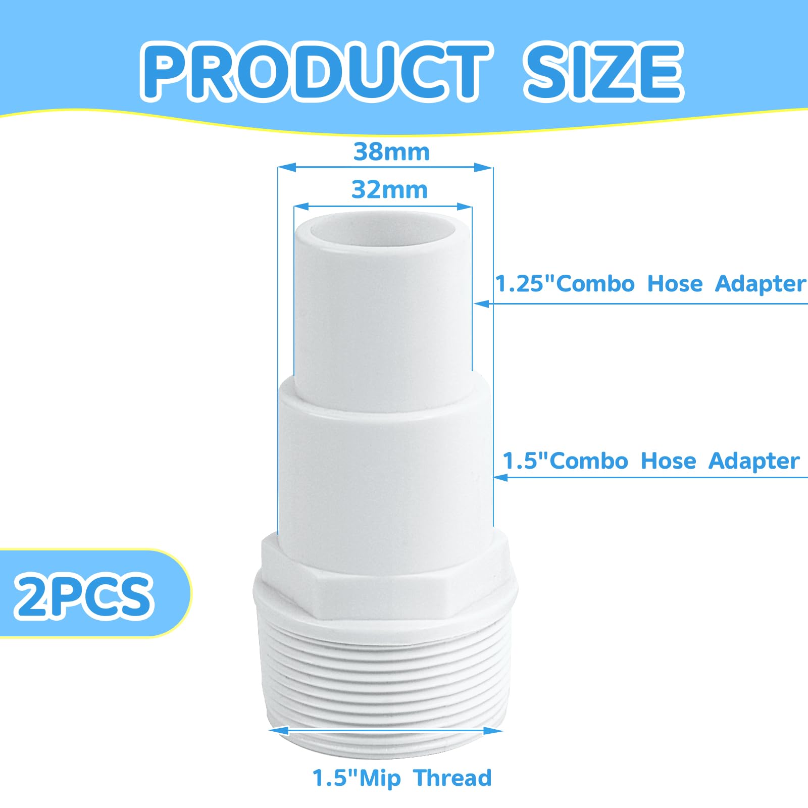 MEIYAXINWIN Set 2 Adattatori Per Tubi Piscina, 32 E 38 Mm, Con Fascette E Guarnizioni, Per Pompe Filtro E Irrigazione - 5
