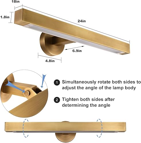 Miniatura 2 de Aplique de pared dorado para tocador, apliques de latón de 24 pulgadas, luz de imagen LED, lámpara de baño sobre espejo, aplique de pared interior,