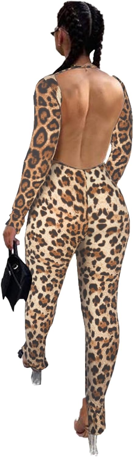 Womens Jumpsuit Long Sleeve One Piece Jumpsuits Leopard Print Sexy Backless Bodycon High Waisted Club Outfits Catsuits - Image 6