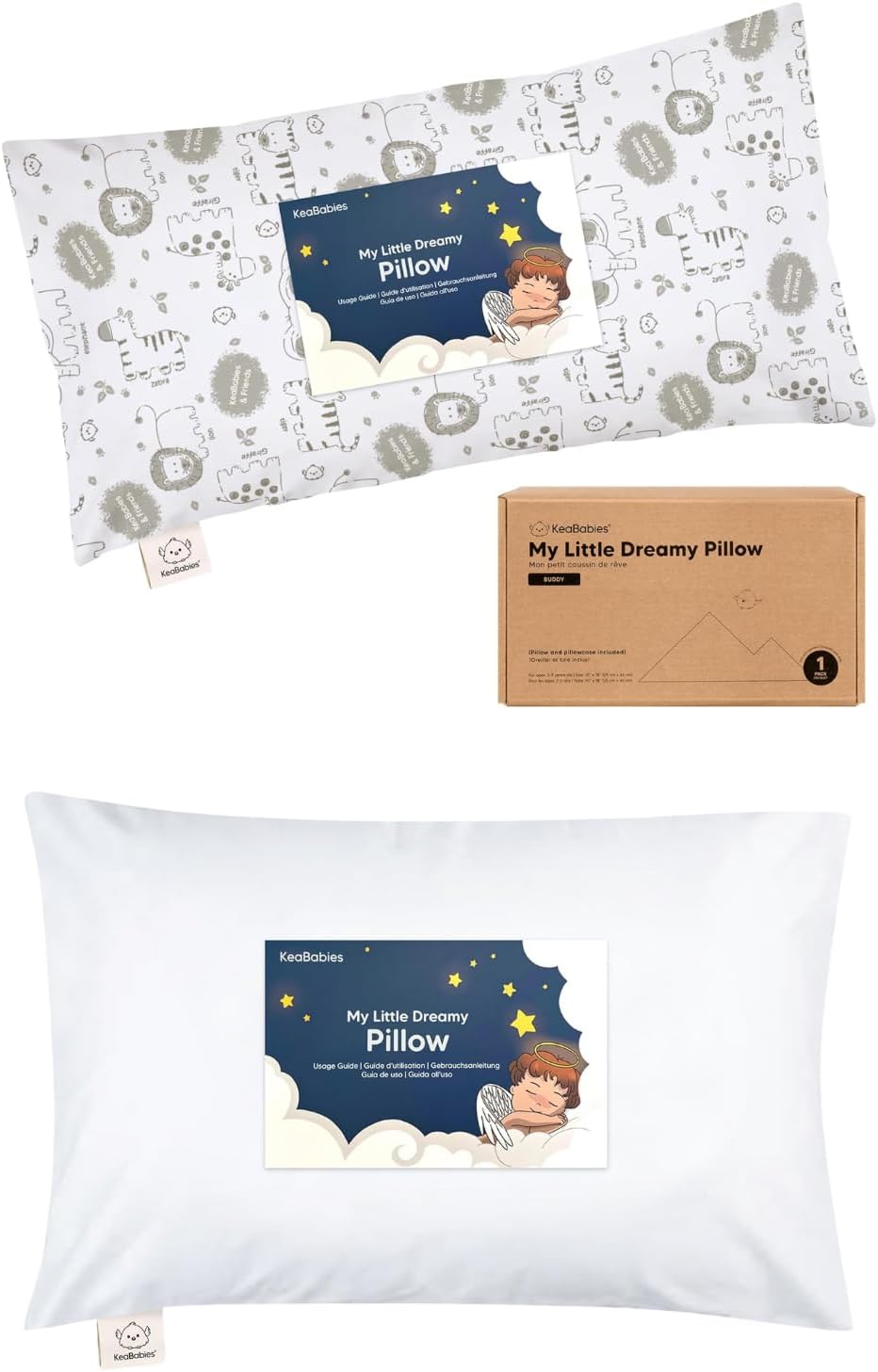 KeaBabies Buddy Toddler Pillow with Pillowcase 10x18 and Toddler Pillow with Pillowcase - Soft Toddler Pillows for Sleeping, Kids Pillow - 13X18 Soft Cotton Toddler Pillows for Sleeping