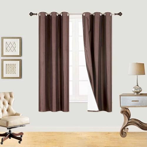 Miniatura 20 de 2 cortinas opacas de seda sintética para ventana, patrón sólido con ojales antiguos de bronce envejecido, tamaño Adam de 63, 84, 95 y 108 pulgadas