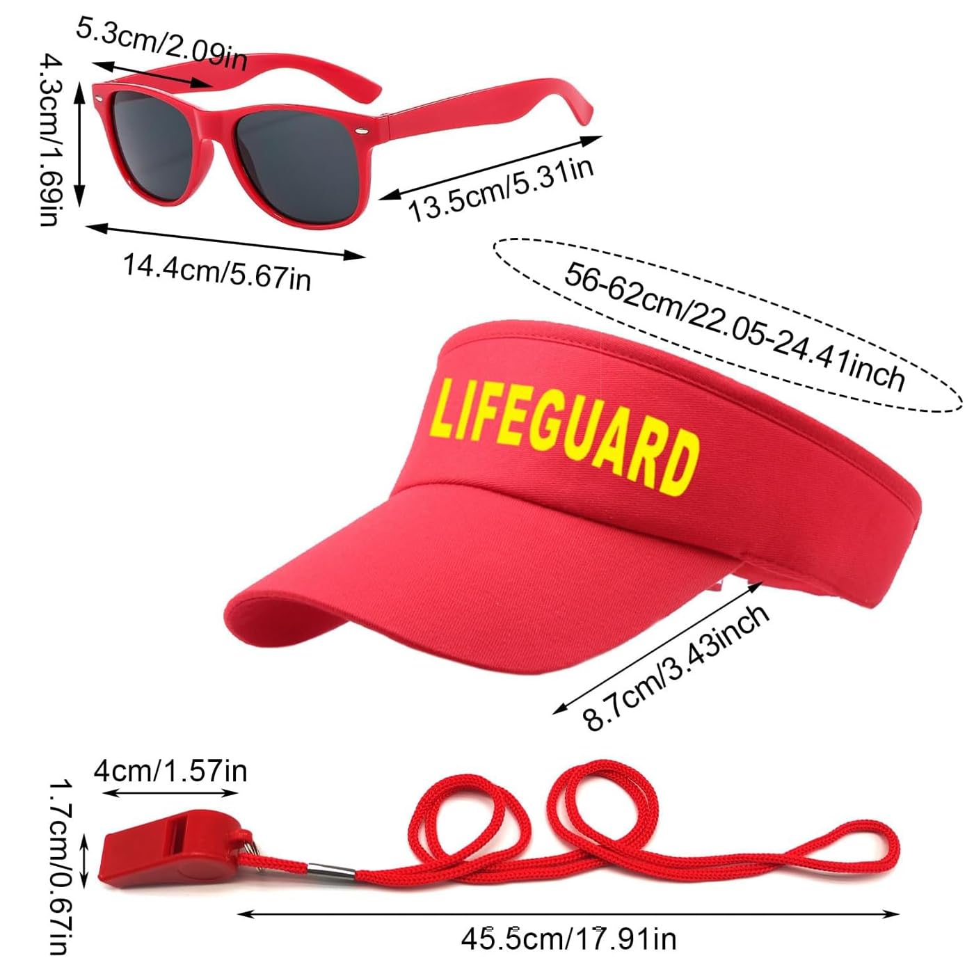 SSKHE Lifeguard Costume Set include Include Lifeguard Hat,Guard Whistle and Sunglasses,Lifeguard Accessories Red Adjustable Sunscreen HatsLifeguard Fancy Dress Costume for Adults Men Women Pool Party - Image 2