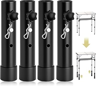Anbte 4pcs Folding Table Leg Extenders, 2 Levels Adjustable Height Rise Up to 5.3 in, Heavy Duty Steel Table Risers for Straight and Bent Legs, Reduces Stooped Work, Black