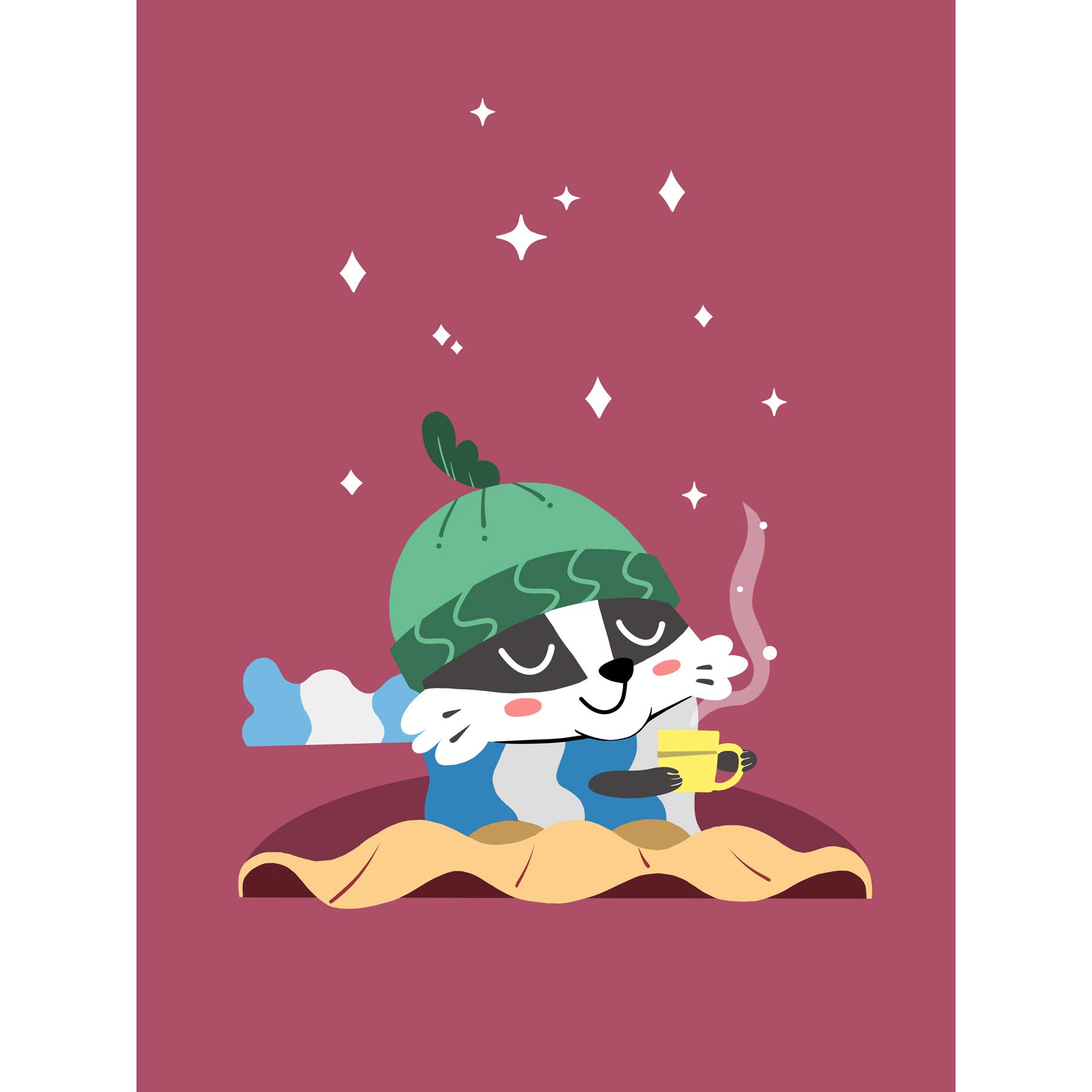 Wee Blue Coo Badger Cozy Tea Large Art Print Poster Wall Decor