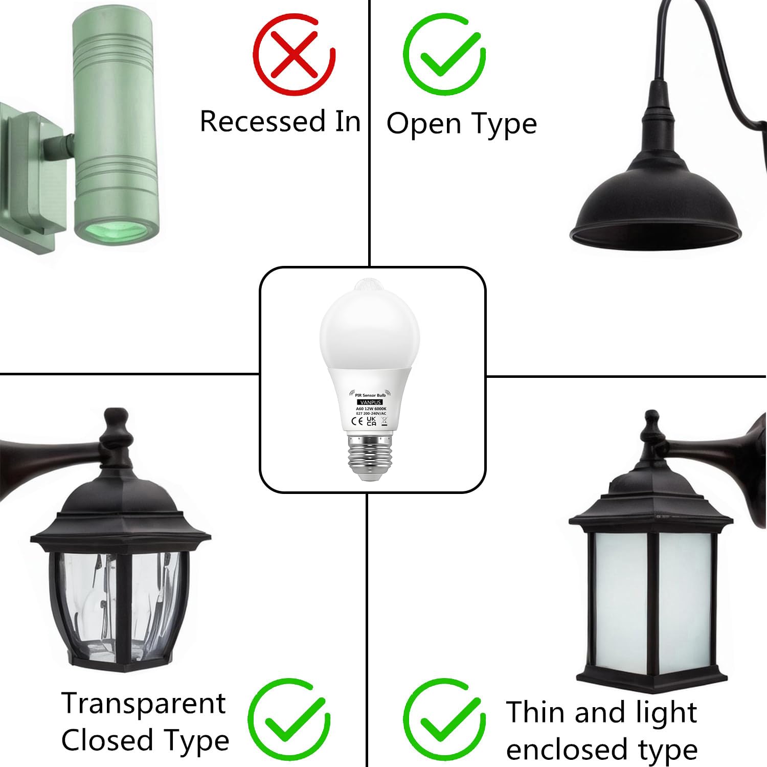 Vanpus PIR Bewegungsmelder LED-Glühbirne 9W – 2er Pack, Warmweiß 2700K, Automatisch Bei Dunkelheit, E27, 900 Lumen