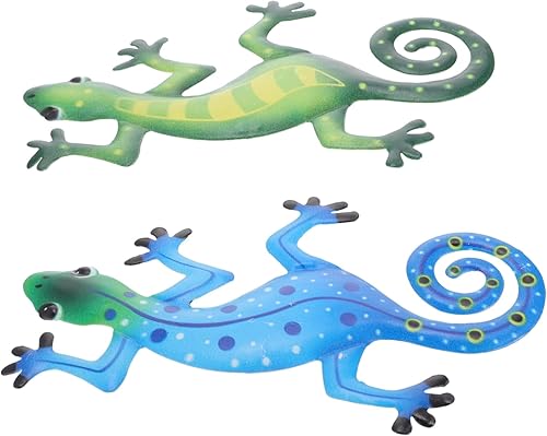 Abaodam 2 piezas de metal Gecko Decoración de pared Pegatina Decoración al aire libre Plantas Perchas al aire libre valla de metal lagarto arte de