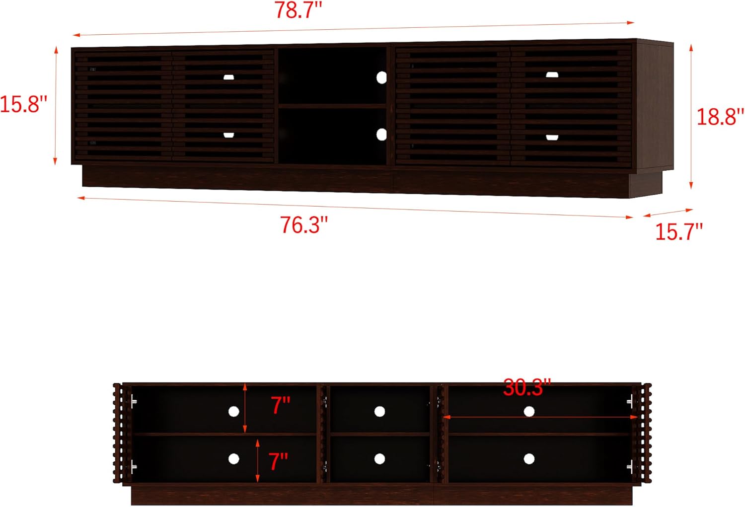 78.7 Inch TV Stand for TVs Up to 85", Mid Century Modern Entertainment Center with Shutter Doors, 6 Shelves and Cable Holes, Long Media Console for Living Room