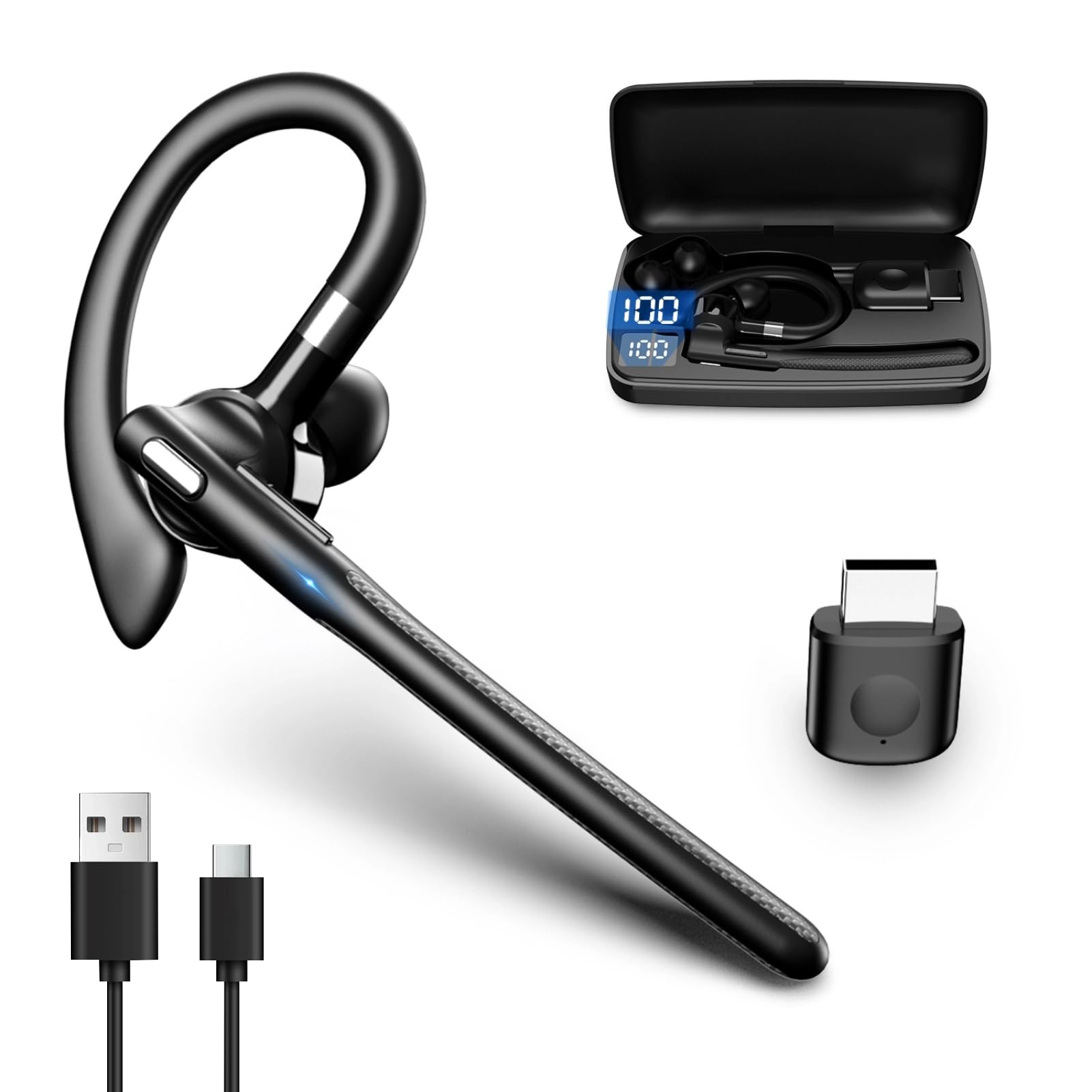 Auricolare Bluetooth, Auricolare Wireless Bluetooth 5.4 Singolo Orecchio con Doppio Microfono con Cancellazione del Rumore, 36 Ore di Conversazione, per Viaggi D'affari di