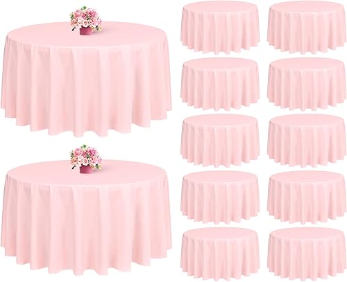 Miniatura 303 de Paquete de 8 manteles redondos blancos de 90 pulgadas, manteles redondos de poliéster lavables para mesa de tela decorativa resistente a