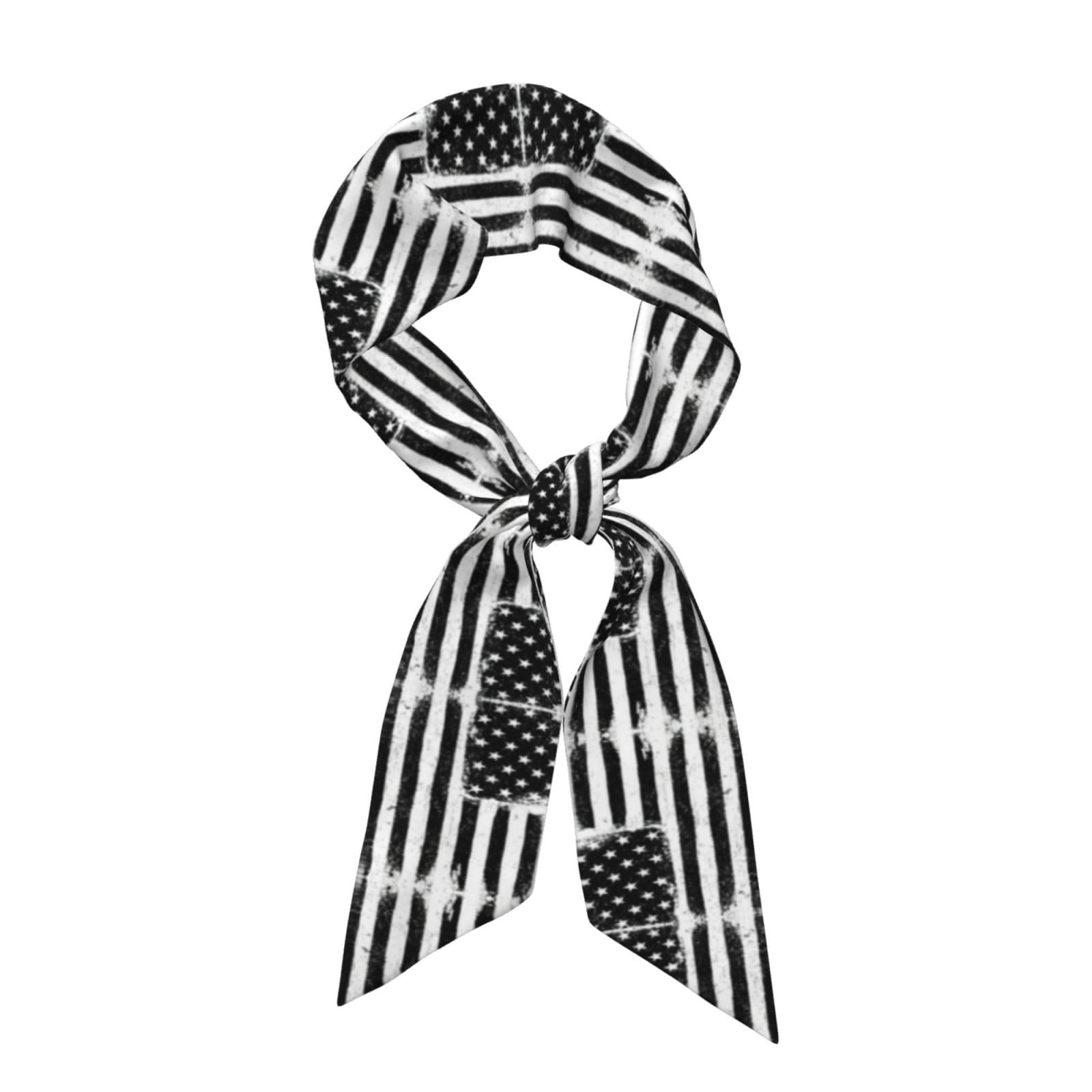 Migpkd Black And White American Flag Silk Feeling Scarf Elongated Satin Head Scarf For Women 3.1 Ã— 46.9inches