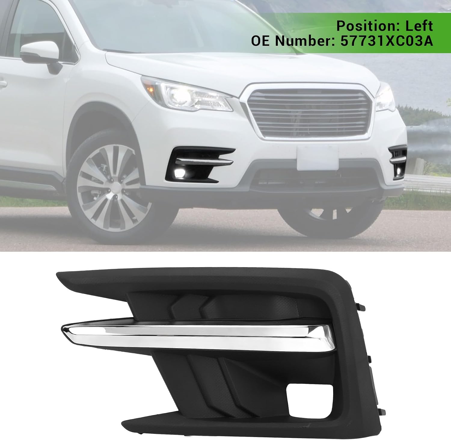AMAKO Fog Lamp Bezel Cover Compatible with Subaru Ascent 2019 to 2022 - Fog Light Bezel Chrome Trim with Mounting Clips (Left: 57731XC03A)