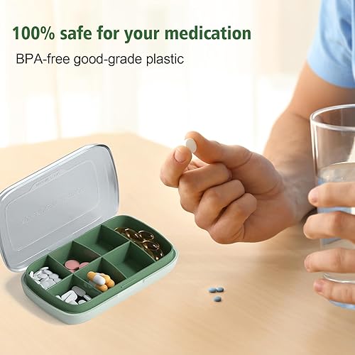 Miniatura 5 de Organizador de pastillas de viaje, 1 paquete, farmacia de bolsillo, 7 compartimentos, organizador de píldoras diario, pastillero portátil, caja