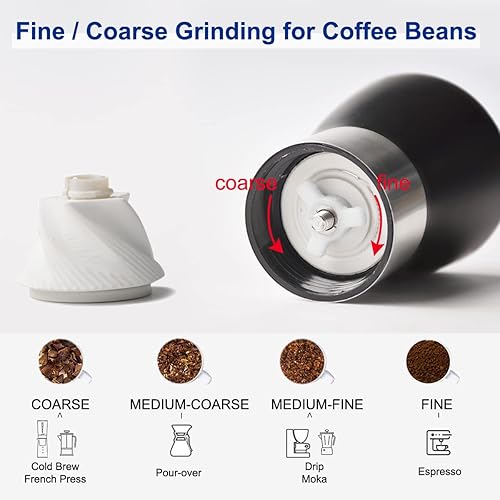 Miniatura 4 de OBR Molinillo de café manual, molinillo de café de mano portátil de mano con rebabas de cerámica y mango de manivela desmontable, adecuado para uso