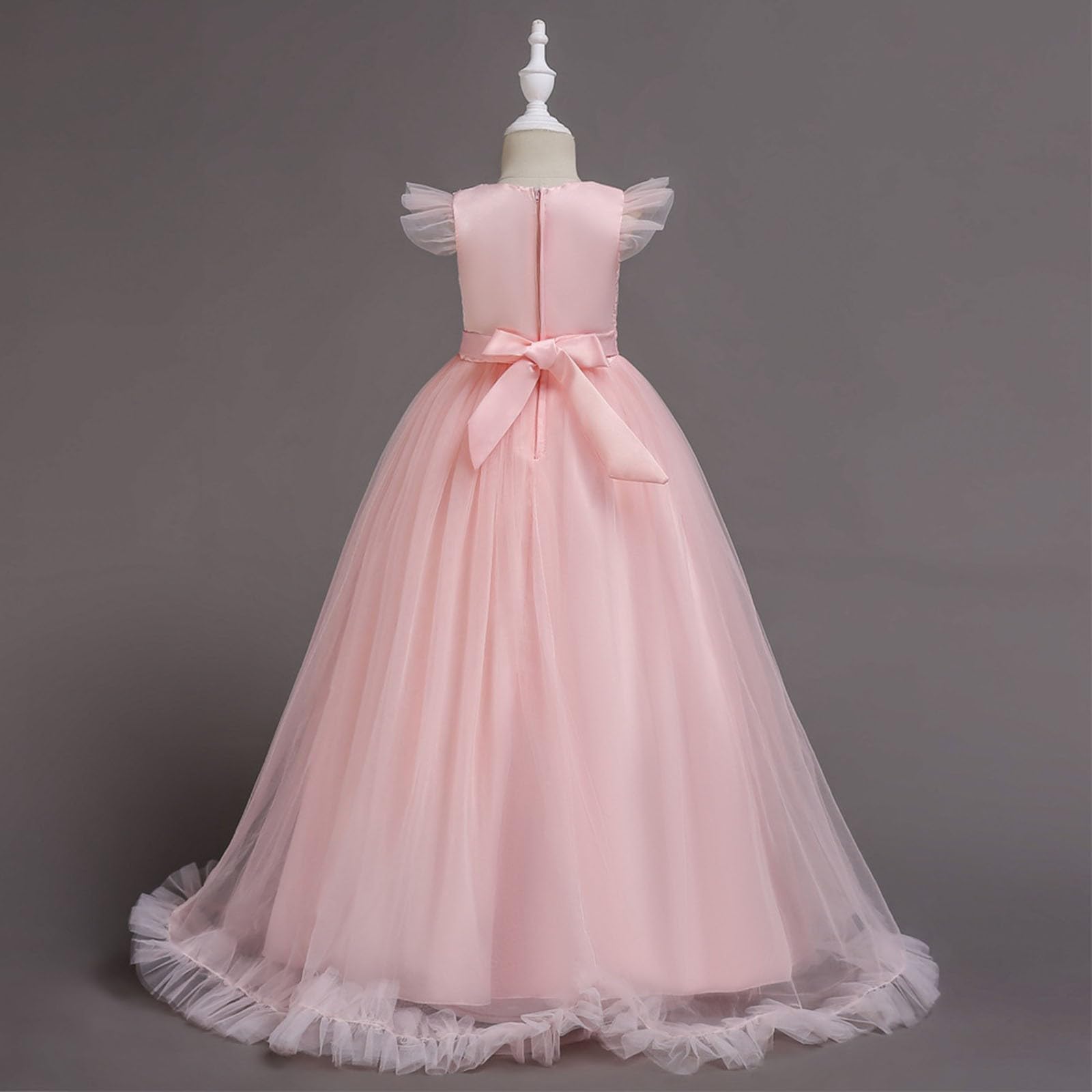 Vestito da principessa da bambina, in tulle, con maniche lunghe a sbuffo, abito da sera per feste, senza maniche, abito da damigella d'onore, abito estivo per matrimonio, 6-16 anni