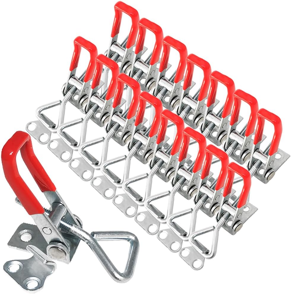 16 Pack Adjustable Toggle Clamp, 330lbs Holding Capacity Heavy Duty 4001 Style Toggle Latch Hasp Clamp for Door, Box Case Trunk, Smoker Lid Jig, Quick Release Pull Latch, Sturdy Metal Draw Latch