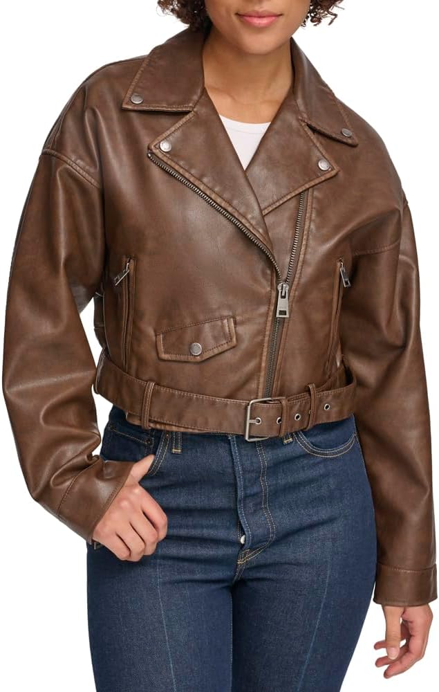 Levi's Womens Faux Leather Cropped Moto Jacket