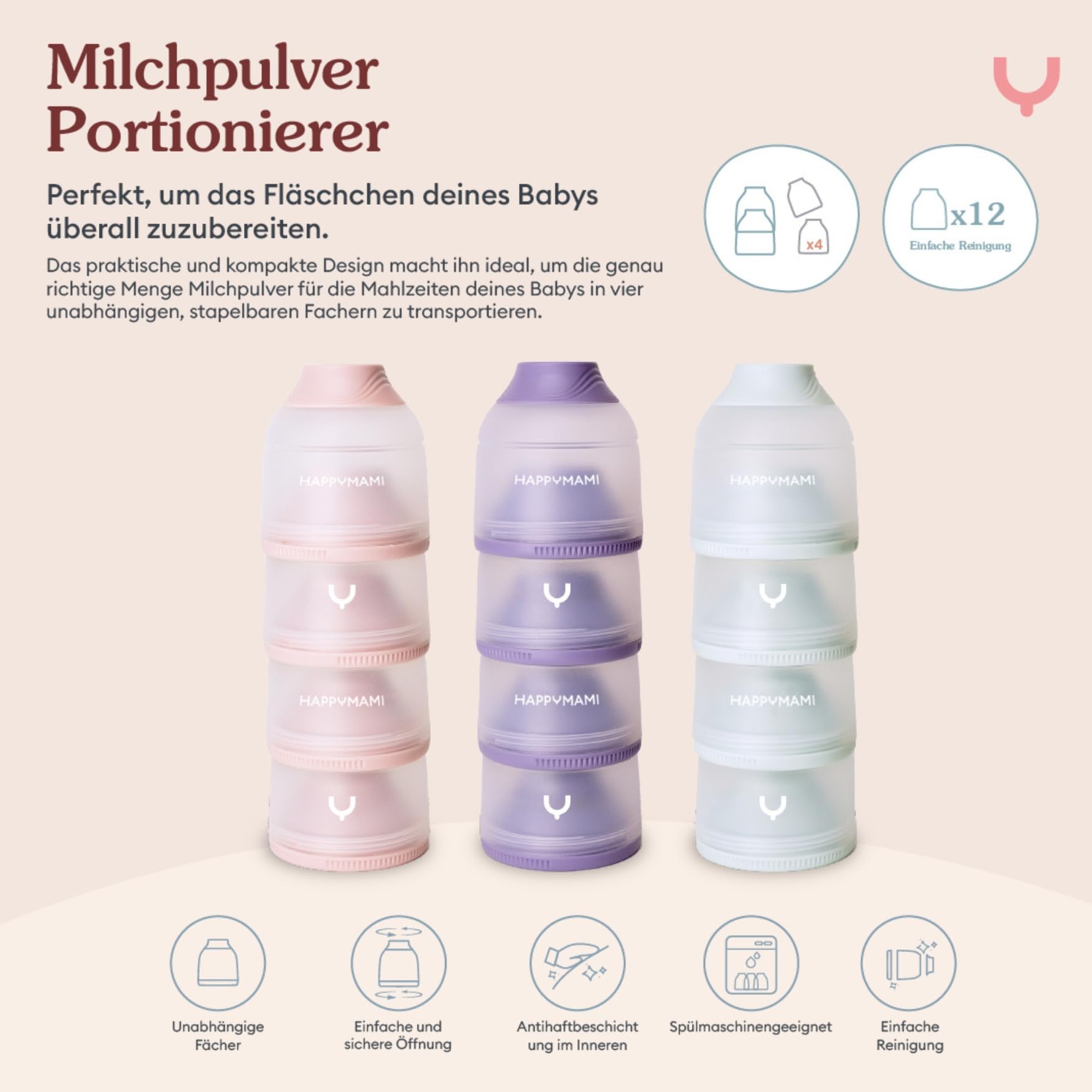 Happymami,Set aus personalisierbarer Babyflasche in Brustform + Baby-Thermosflasche für Flüssigkeiten + Milchpulver-Portionierer, Fütterungsset für dein Baby