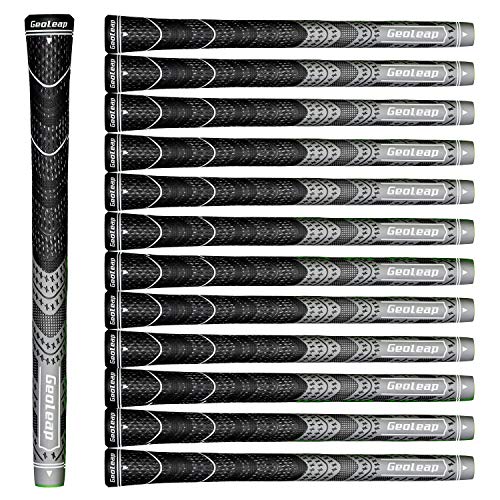 Geoleap Golf Grips Set of 13- Cord Rubber Compound Material, Hybrid Golf Club Grips, All Weather Performance. (Gray, Midsize)
