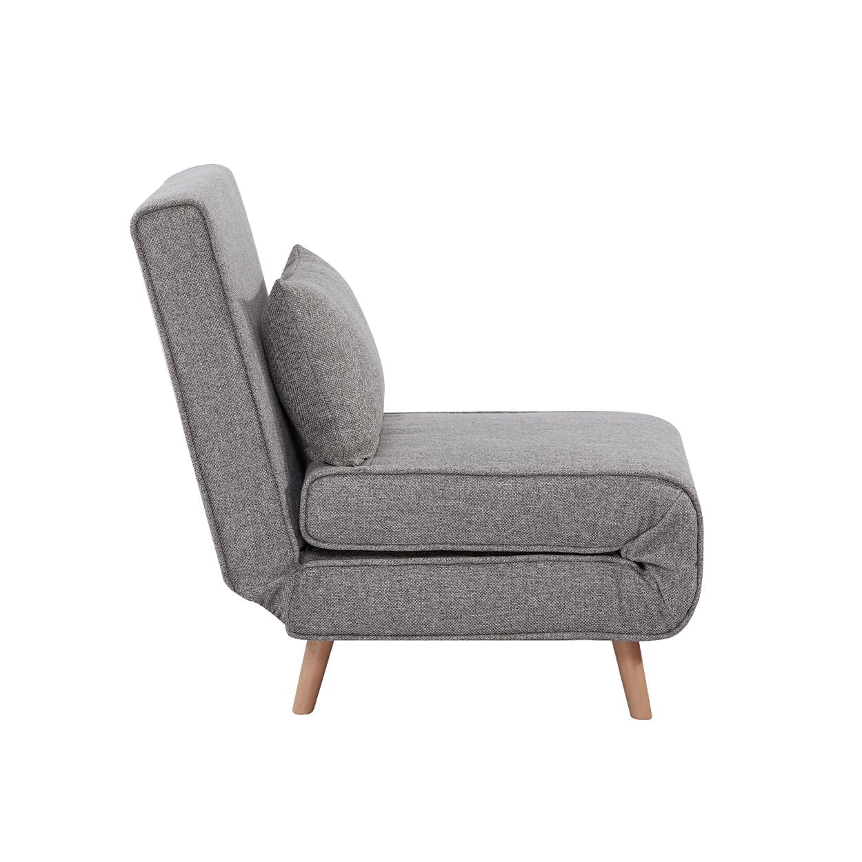 EVERGREENWEB Poltrona Letto Singolo con Cuscino Imbottito INCLUSO, Tessuto Grigio Chiaro, Divano 1 Posto Salvaspazio Pieghevole, Pouf Poggiapiedi, Schienale Regolabile Clic Clac, Gambe in Legno, FOLDY