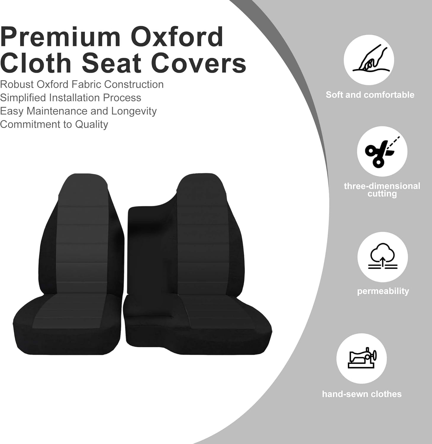 2PCS Double-Layer, Heavy-Duty Composite Fabric Front 60/40 Split Bench Highback Seat Cover for Ford Ranger 1998-2003，60/40 Split Bench Truck Seat Cover-Black