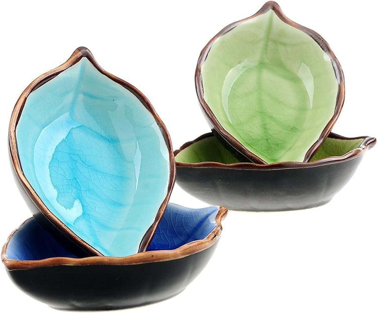 4 Pcs Ceramic Sauce Dishes Dip Bowls with Spoon Leaf-Shape Mini Bowl Set Dish Tableware Condiment for Sushi Tomato Sauce, Soy, BBQ-Chip and Serving Bowl Set