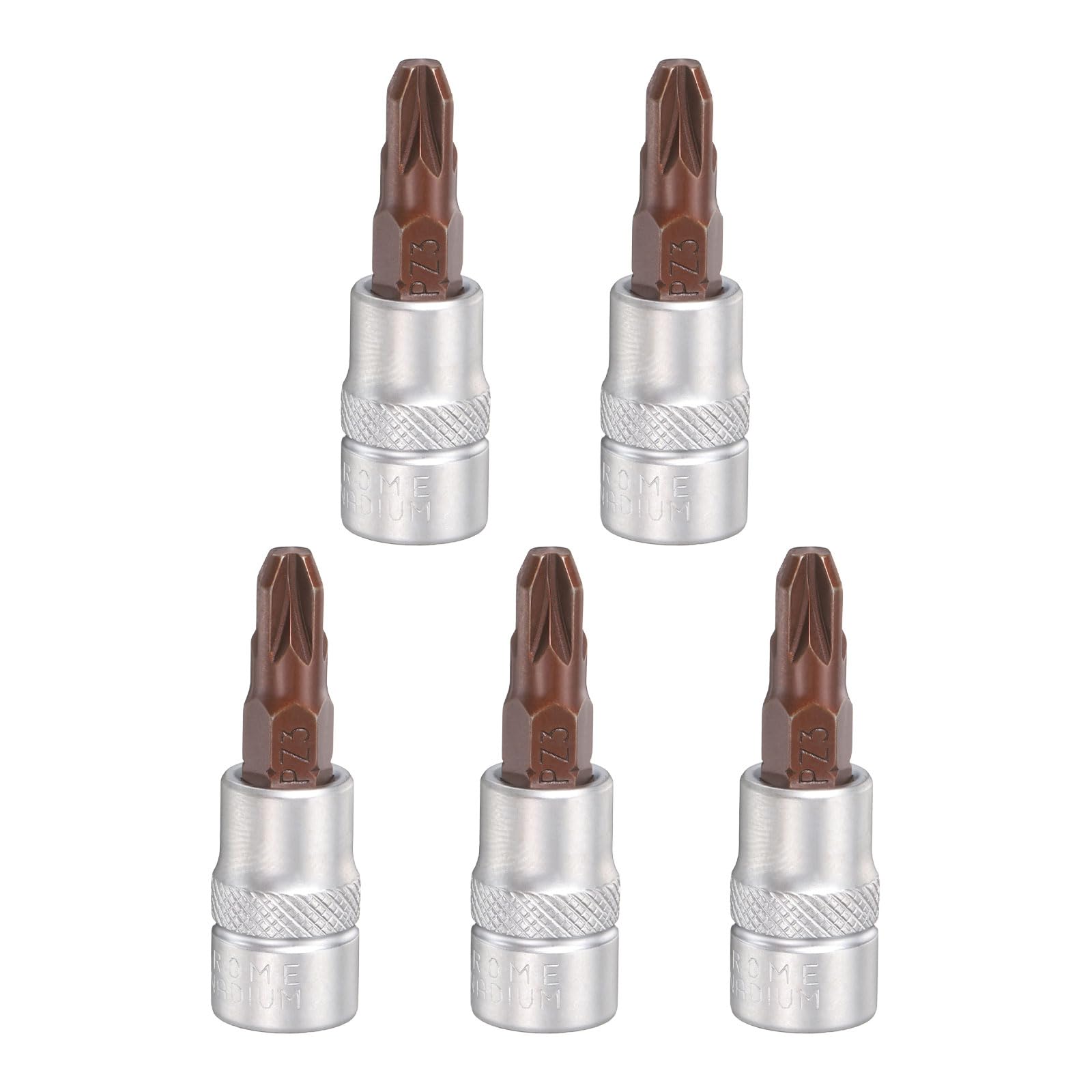 sourcing map 5pcs PZ3 PZ Bit Socket 1/4" Square Drive Metric S2 & CR-V Steel Socket Ratchet Wrench Industrial Grade Bits, Silver Red